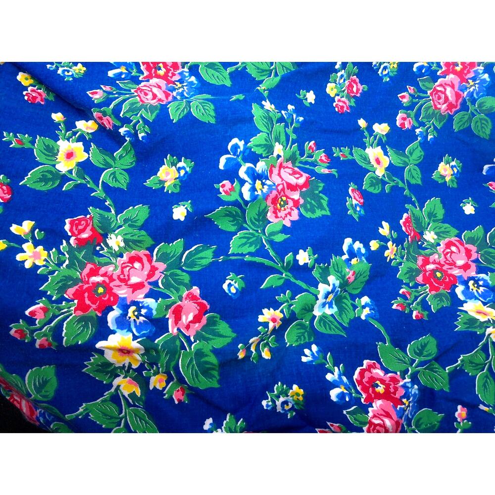 Vintage Martex Blue Floral Roses Twin Fitted Sheet No Iron Percale Cottagecore